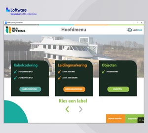 NiceLabel 10 LMS Enterprise hoofdmenu met toepassingen voor kabelcodering, leidingmarkering en objectidentificatie